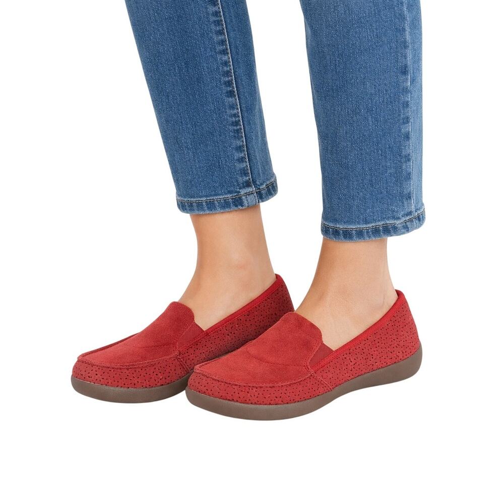 Revitalign Women’s Slip‑On Loafers Red Suede Size 8
